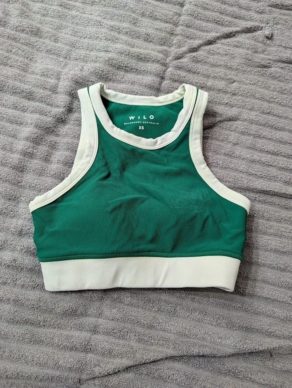 Green & White Ribbed High-Neck Crop Top
